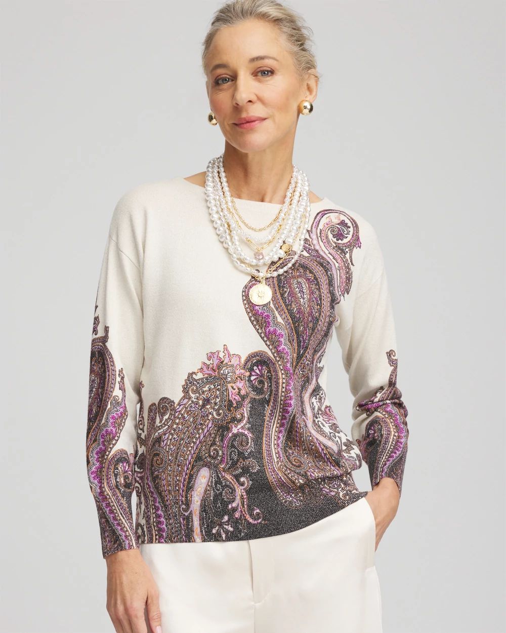 Metallic Paisley Pullover Sweater | Chico's Metallic Paisley Pullover Sweater | Chico's